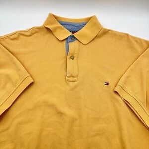 Vintage 90s Tommy Hilfiger Polo‎ Shirt Mens LargeYellow Short Sleeve Shirt 0529